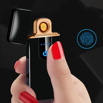 USB de Carga Ligero Toque de Inducción a prueba de viento Electrónica Ultra-delgada de Metal Encendedor de Cigarrillos Recargables Encendedores para los Hombres de Regalo