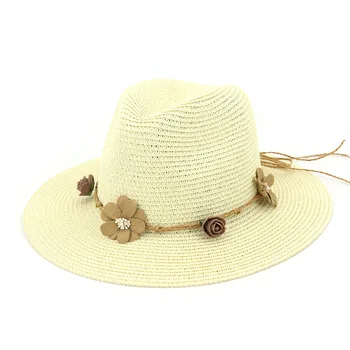 Señoras sombrero de sol de la flor de paja sombrero de sol de verano bloque de sombrero protector solar de estilo de vacaciones de sol al aire libre sombrero de paja playa ancha sombrero de ala HA11