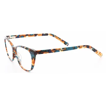 Womens Cateye marcos de anteojos para las mujeres redondas de la Moda de Gafas de Marcos de Acetato de Gafas de estampado de Leopardo Rx Rosa Azul