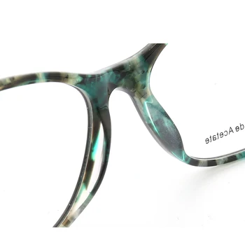 Womens Cateye marcos de anteojos para las mujeres redondas de la Moda de Gafas de Marcos de Acetato de Gafas de estampado de Leopardo Rx Rosa Azul