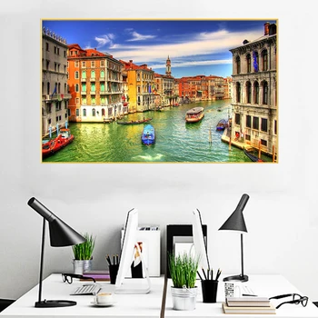 HD Impresión de la Ciudad de Venecia Paisaje Cartel de Lona Pintura al Óleo Pinturas de la Pared Carteles Cuadros Decoración para el Hogar en Obras de arte para la Sala de estar