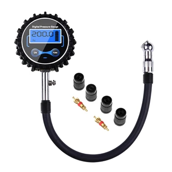 Digital de Inflado de Neumáticos con Manómetro de Presión de LCD de Pantalla Grande 200PSI Medir Rápidamente Medidor de Presión de Neumáticos para Camión/Coche/Moto