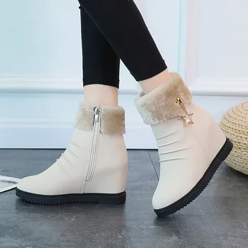 Las Mujeres de la moda Botas de Nieve Zapatos de Invierno Para las Mujeres Aumentan dentro de 6cm de Invierno Botas de Tobillo Tibia de la Felpa de la Suela de los Zapatos de Mujer Botas Muje