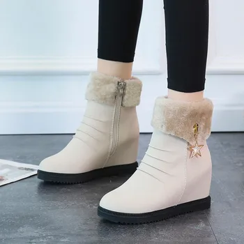 Las Mujeres de la moda Botas de Nieve Zapatos de Invierno Para las Mujeres Aumentan dentro de 6cm de Invierno Botas de Tobillo Tibia de la Felpa de la Suela de los Zapatos de Mujer Botas Muje