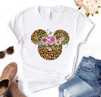 Leopardo de ratón de cabeza de flor de 7 Diseños de Impresión de las Mujeres de la camiseta de Algodón Hipster Divertida camiseta de Regalo de la Señora Yong Chica Top Tee de Nave de la Gota FB-13