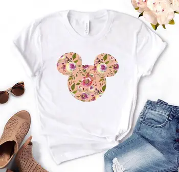 Leopardo de ratón de cabeza de flor de 7 Diseños de Impresión de las Mujeres de la camiseta de Algodón Hipster Divertida camiseta de Regalo de la Señora Yong Chica Top Tee de Nave de la Gota FB-13