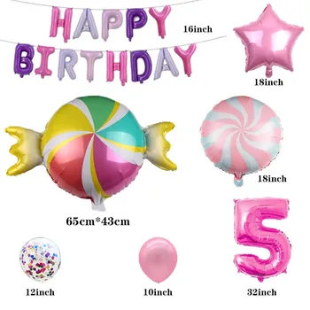 37pcs lollipop&Molino de viento de papel de aluminio de globos de color rosa bolas de caramelo de la boda de san Valentín, Día de la fiesta de cumpleaños decoración romántica niños globo