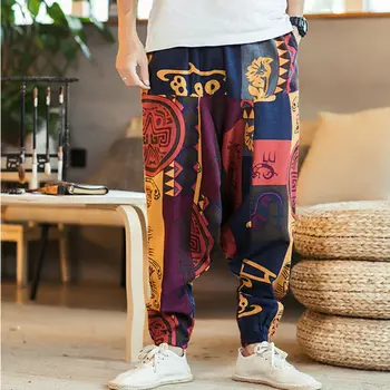 Casual Hombres Sueltos, Pantalones Harem, Hippie Aladdin Bohemio Bohemio Holgados Gitana Pantalones Masculinos Pantalones Nuevos de la Cruz-pantalones de 2019