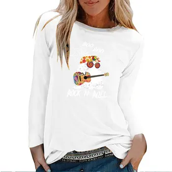 Fantasma Toca La Guitarra De Rock N Roll Impreso Hallween Camiseta De Manga Larga De Las Mujeres De La Estética De La Ropa Divertida Camiseta De Cuello Redondo De Harajuku Superior