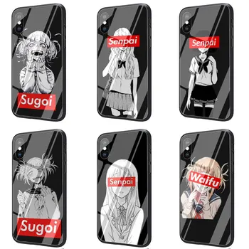 Sugoi Senpai Anime waifu de Vidrio Templado de TPU estuche Negro para iPhone SE 2020 11 Pro X o 10 8 7 6 6S Plus Xr Xs Max
