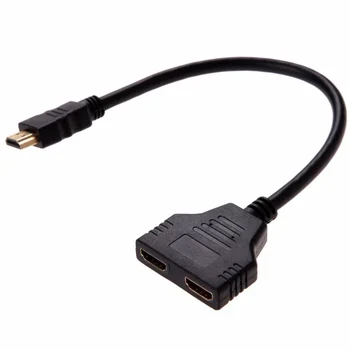 Dual HDMI macho a HDMI hembra adaptador de conexión del cable de 30 cm (negro)