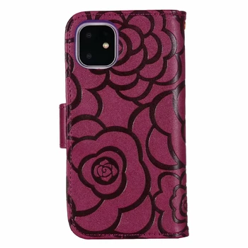 3D Flor de los Casos para el iPhone 12 Mini 11 Pro Max X XS XR 6 6S 7 8 Plus SE 2020 5S Retro Camellia Floral Flip Cartera de Cuero Cubierta de la