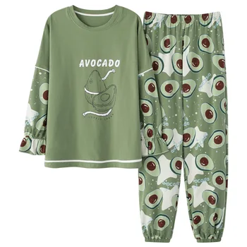 Otoño Aguacate Verde Conjunto de Pijama para Mujer Caliente del Invierno de la Seda Kawaii ropa de dormir de Algodón Atoff Casa de Satén Suave ropa de Dormir