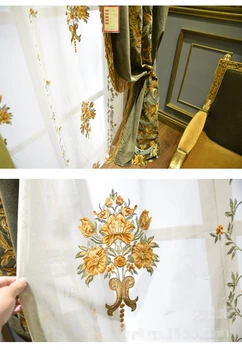 Personalizado cortinas de Alta calidad palacio de bordado de terciopelo grueso dúplex de tela apagón cortina de tul cenefa drapeada C131