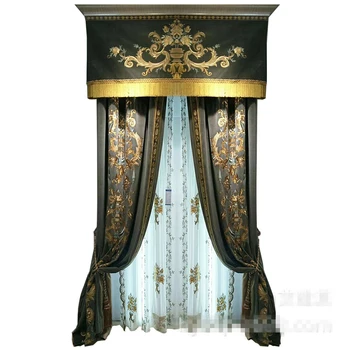 Personalizado cortinas de Alta calidad palacio de bordado de terciopelo grueso dúplex de tela apagón cortina de tul cenefa drapeada C131