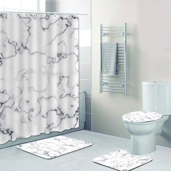 Mármol estampado simple cortina de ducha cortina de ducha kit opcional de baño cuarto de baño alfombra del piso de la cubierta