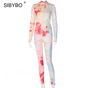 SIBYBO Impresión del Tinte del Lazo Conjuntos de Dos piezas de las Mujeres Trajes de Otoño camiseta de Manga Larga Y Pantalones de Cintura Alta 2020 Deportivo Streetwear Chándales