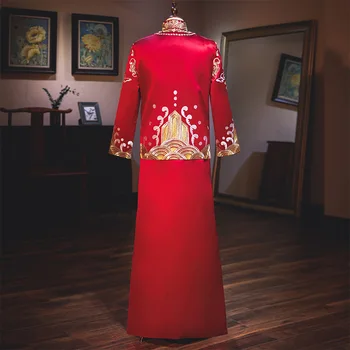 Vintage Elegante Oriental De La Dinastía Tang, Trajes De Novio Chino Tradicional Bordado De Flores De La Boda Vestido Largo Manto