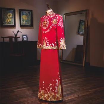 Vintage Elegante Oriental De La Dinastía Tang, Trajes De Novio Chino Tradicional Bordado De Flores De La Boda Vestido Largo Manto