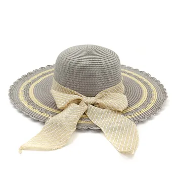 ZLD la Mujer del sombrero de paja playa sombrero de sol beige sombrero de ala ancha playa de protección solar sombrero de paja femenina arco de playa, sombrero de visera