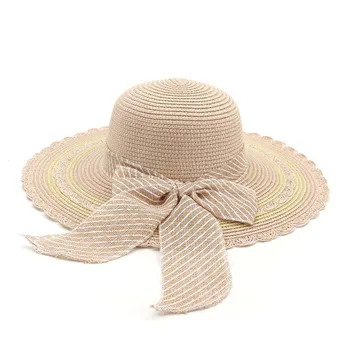 ZLD la Mujer del sombrero de paja playa sombrero de sol beige sombrero de ala ancha playa de protección solar sombrero de paja femenina arco de playa, sombrero de visera