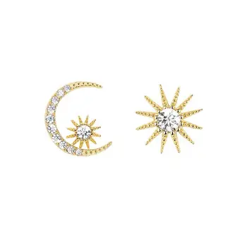 OBEAR 14k de Oro de corea de la Estrella de la Luna Asimétrica Pendientes del Perno prisionero de las Mujeres Elegancia Exquisita Joyería