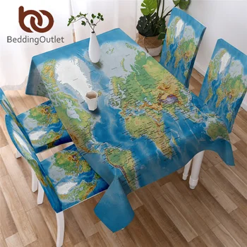 BeddingOutlet Mapa del Mundo Mantel Impermeable Azul Mesa de Fiesta de Tela para la Boda Decorativo Cubierta de la Mesa Rectangular de Múltiples Tamaños