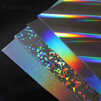 Chzimade 5Pcs Estampación en Caliente de Aluminio Reflectante Flash de Cartón de Papel arco iris DIY Decorativo Brillante Papel Láser de Cartón Manualidades