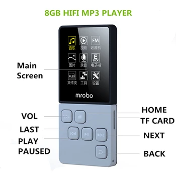 NUEVO 8GB Reproductor de MP3 de alta fidelidad 1,8 Pulgadas de Pantalla Jugar 80 horas de reproductor de mp3 de Alta Calidad de Sonido Reproductor de Música, el Apoyo TF Tarjeta de 64G FM, E-libro