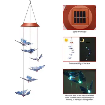 Retro Solar Powered LED de los Carillones de Viento que cambia de Color de Luz Portátil Windbell Luz al aire libre Jardín Balcón de la Vía de la Decoración de la Lámpara de Regalos