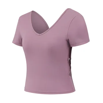 SALSPOR Mujeres de Yoga Camisetas de Deporte Transpirable Cómodo Sólido Sportwear Tranning Camisetas de Gimnasio Fitness Running Camisetas de Ciclismo