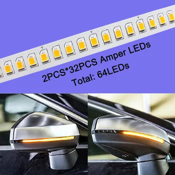 2PCS 28cm Secuencial LED Espejo Lateral de las Señales de Giro de la Tira de Luces de Advertencia de la Tira de Cinta de la Señal de Pegatinas de Seguridad Par de ajuste(Amper)