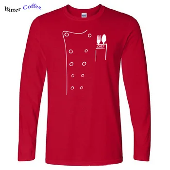NUEVO Chef camiseta Falso Traje de Cocinero Impreso Camisetas de Algodón Casual Otoño Superior de Alta Calidad O-cuello Divertido Manga Larga T-shirt Tamaño de la UE