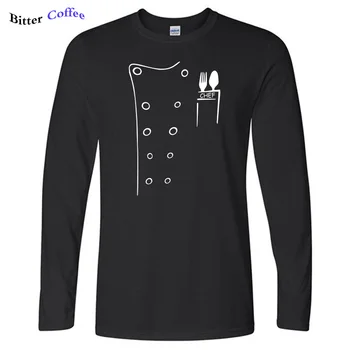 NUEVO Chef camiseta Falso Traje de Cocinero Impreso Camisetas de Algodón Casual Otoño Superior de Alta Calidad O-cuello Divertido Manga Larga T-shirt Tamaño de la UE