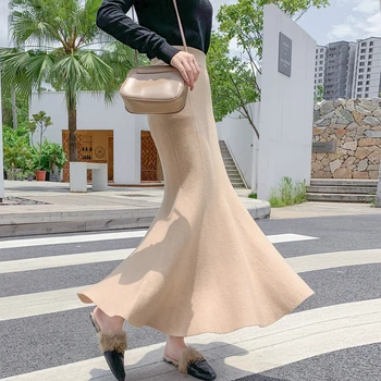 Otoño Invierno Falda Larga para Mujer Casual slim de Punto de Moda de la falda de cintura Alta falda Sirena femenino tejido de punto Faldas 2020 CALIENTE