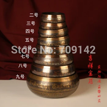 Envío gratuito Diseñado Oro Dorado maravilloso Chakra Singing Bowl Meditación 150MM mayorista Bronce Budismo de cobre de los cuencos tibetanos