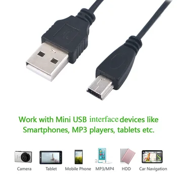 100Pcs/Lote de 80 cm de USB 2.0 a Macho A Mini 5 Pin B los Datos de Carga del Cargador del Cable Adaptador de Cable de 5TLR Mini Adaptador USB para MP3, Reproductor de MP4