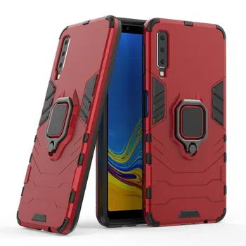 Para Samsung A7 2018 en el Caso de la Armadura a prueba de Golpes de la caja del Teléfono Para Samsung Galaxy A7 2018 A750 A750FN de Metal Anillo de Dedo de la Cubierta Protectora