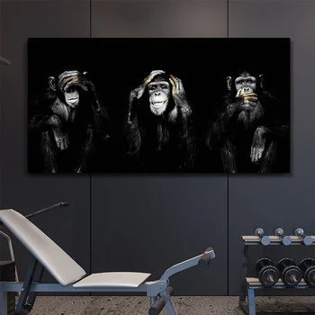 AAHH Gran Tamaño Póster de Pintura en tela, Animal, Arte de la Pared Oscura 3 Gracioso Mono de Cartel y de Impresión para la Sala de estar Decoración para el Hogar