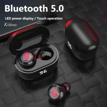 Kiitoo Bluetooth5.0 de huellas Dactilares Touch Auriculares HD Estéreo de Auriculares Inalámbricos Impermeable Adecuado para los deportes Auriculares Auriculares