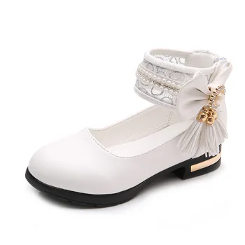 Negro Rosa Blanco para Niños Zapatos de cuero de la Muchacha de la Princesa de los Zapatos Para el Baile de la borla de diamante de imitación de los Niños la Fiesta de la Boda Zapatos de 5 6 7 8-14T