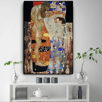 Gustav Klimt Tres mujeres de Edad Canvans la Pintura de Carteles Imprime Escandinavos Quadros Arte de la Pared de la Imagen Sala de estar Decoración de Cuadros