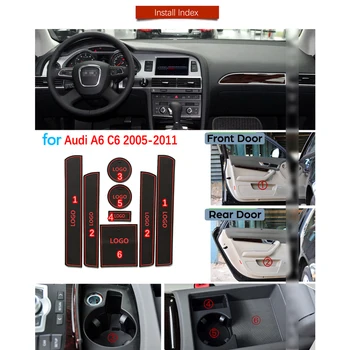 Los Accesorios del coche Para Audi A6 C6 C7 2005~2018 RS6 S6 S de la línea RS 6 4F 4G Antideslizante de Goma de la Puerta de la Ranura de la Estera de la Taza 2006 2011 2017