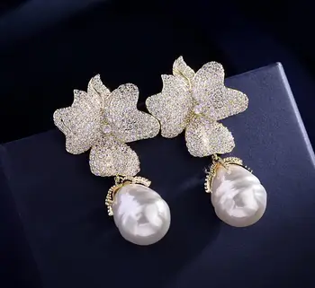 Elegante exagerada elegante barroco perla retro temperamento de lujo circón de las mujeres clásicos aretes de regalo