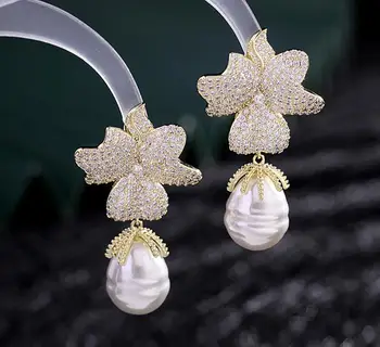 Elegante exagerada elegante barroco perla retro temperamento de lujo circón de las mujeres clásicos aretes de regalo