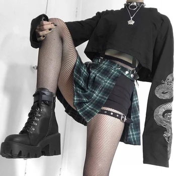 Darlingaga Streetwear Dragón Impresión de Otoño Sudaderas de Manga Larga Jersey Negro de la parte Superior del Cultivo Sudadera con capucha de la Mujer de Moda Sudadera 2020