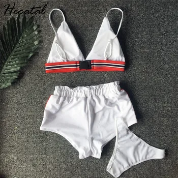 Hecatal Bikini 2021 Traje de Tres piezas de trajes de baño de las Mujeres de los Deportes de Playa de Estilo Biquini Vintage de Color Sólido de División de la Hebilla Hembra Tankini