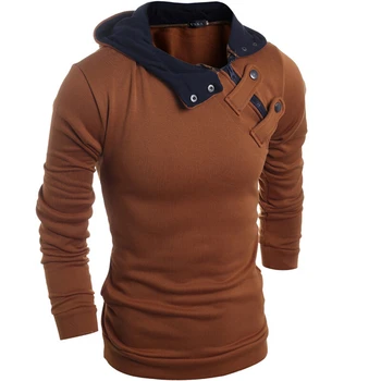 2020 otoño invierno de la moda para hombre con Capucha suéter casual de los hombres de color Sólido Oblicuo cuello de jersey de manga Larga caliente suéter Tops