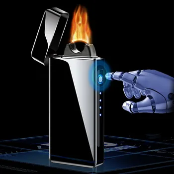 Eléctrico de la Llama Arco de Plasma Encendedor USB Recargable a prueba de viento Encendedores Con encendido LED de la Pantalla de Cigarros de la Vela del Encendedor De Cigarrillos