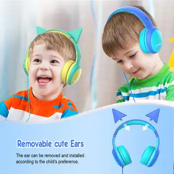 Gorsun Niños Auriculares con volumen limitado, los Niños de Auriculares con una decoración a oídos del Oído, para los niños y las niñas, Cable de los Auriculares